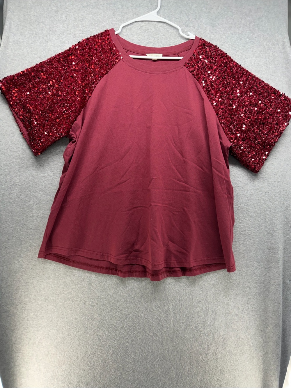 Sequin Raglan Short Sleeve Tee - Wine